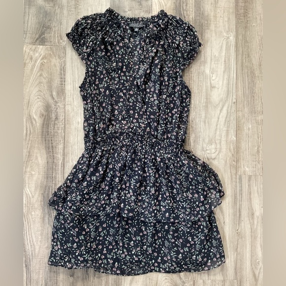 Current Air Womens Floral Dress Tiered Surplice Neck Navy Multi Metallic M - Picture 1 of 4